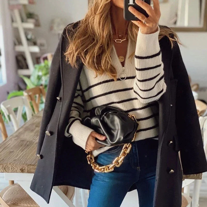 New Autumn Winter Fashion Striped Sweaters, Women Pullover Knitted Tops,  Female Jacket Long Sleeve Jumper Casual Sweater