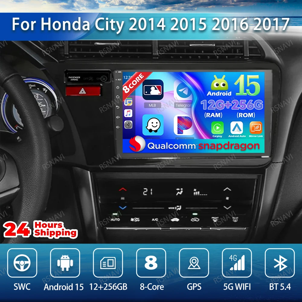 

Автомобильный радиоприемник Android 15 для Honda City 2014 2015 2016 2017 8 ядер 9/10 дюймов AI Voice Viedo Player AUTO IPS Carplay Wireless DVD BT