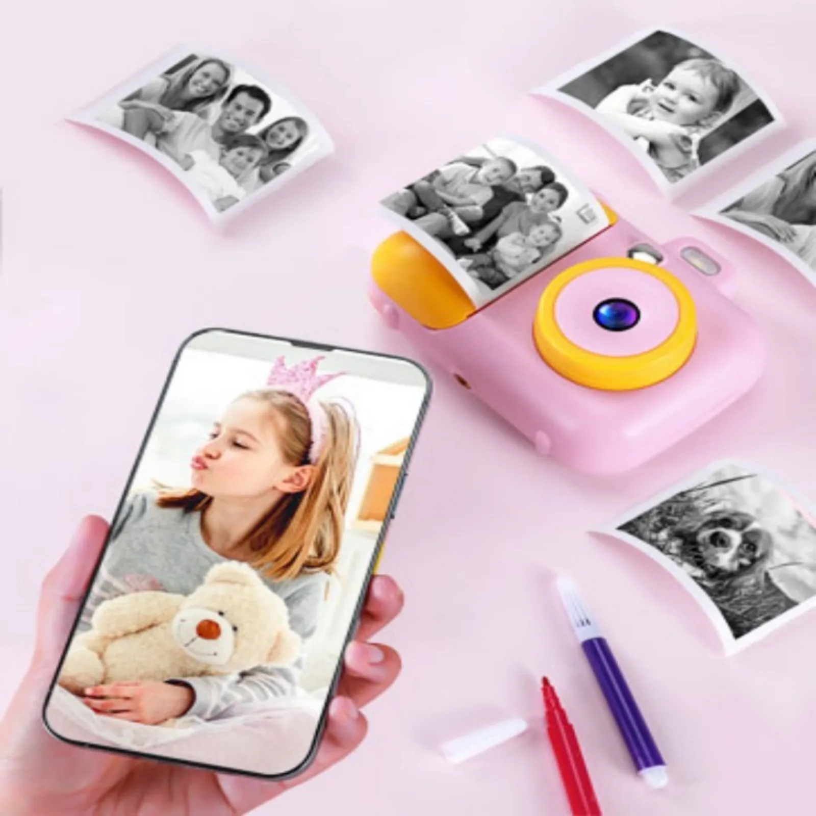 어린이용 카메라, 즉석 인쇄 기능, 1200만 화소, 1080P 고화질 촬영, 크리스마스 및 생일 선물