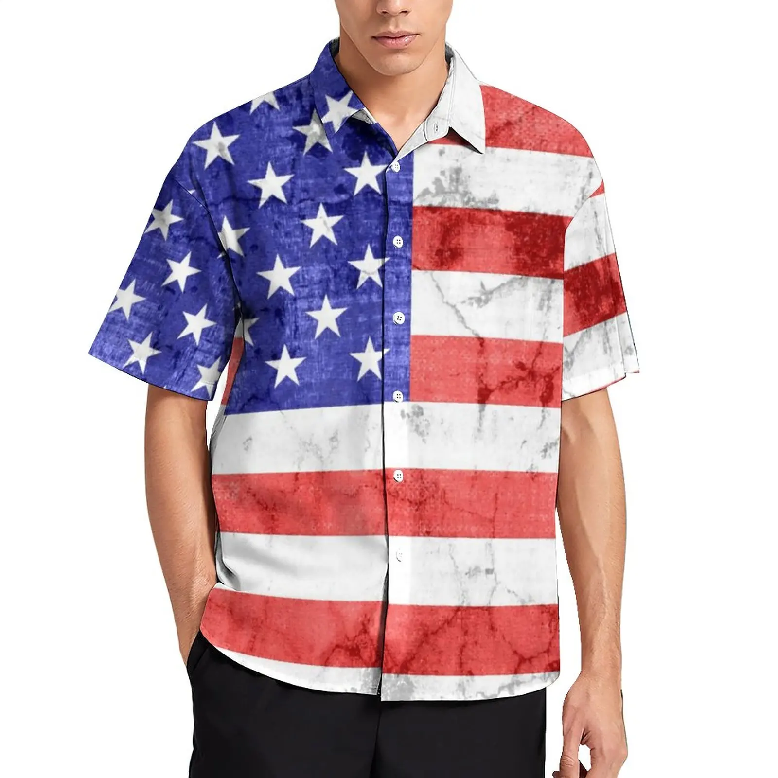 US Flag Loose Shirt Men\'s Beach Casual Shirt Hawaii Vacation Short Sleeve Vintage Plus Size Shirt Outdoor Men\'s Fashion Clothing