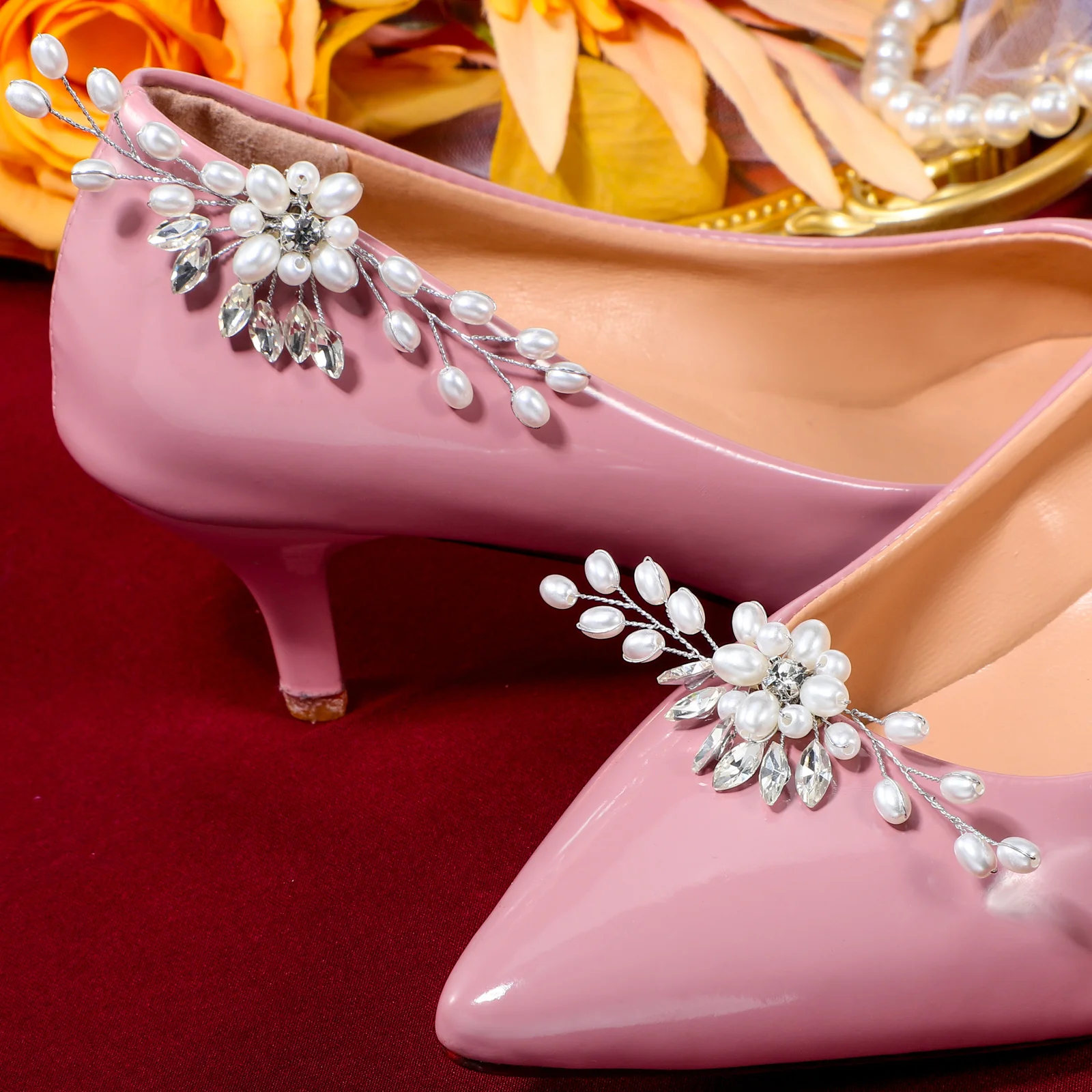

2Pcs Bridal Pearl Crystal Shoe Clips Rhinestones Buckles Wedding Party Shoes Decoration Durable Stylish Pearl Shoe Clips