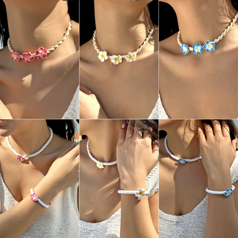 Choker Versatile Shell Flower Clay Bead Woven Ocean Beach Summer Jewelry for Women Adjustable Premium Handmade Gift