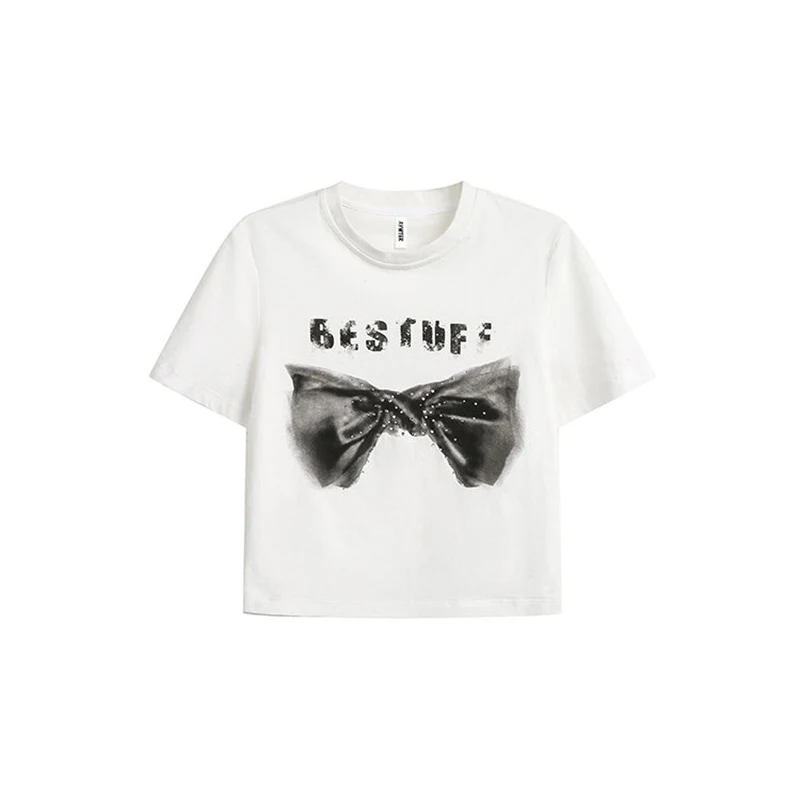 NXXTRESS High Street Y2k Sweet Emo donna Cute t-shirt Crop Top Baby Tee Harajuku estetica Bow Print Vintage manica corta