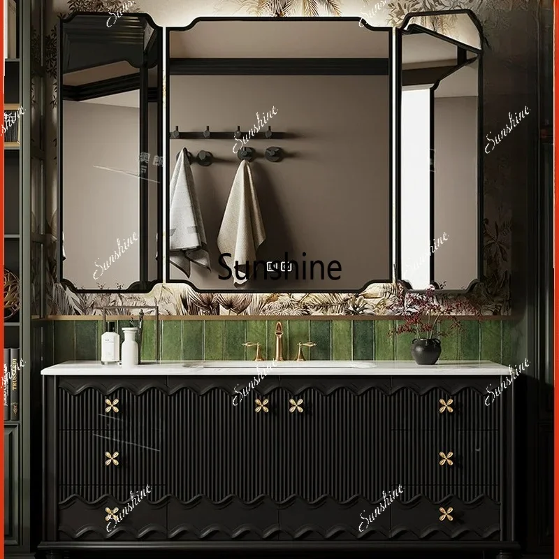YHigh-end French retro oak bathroom cabinet combination bathroom wash floor