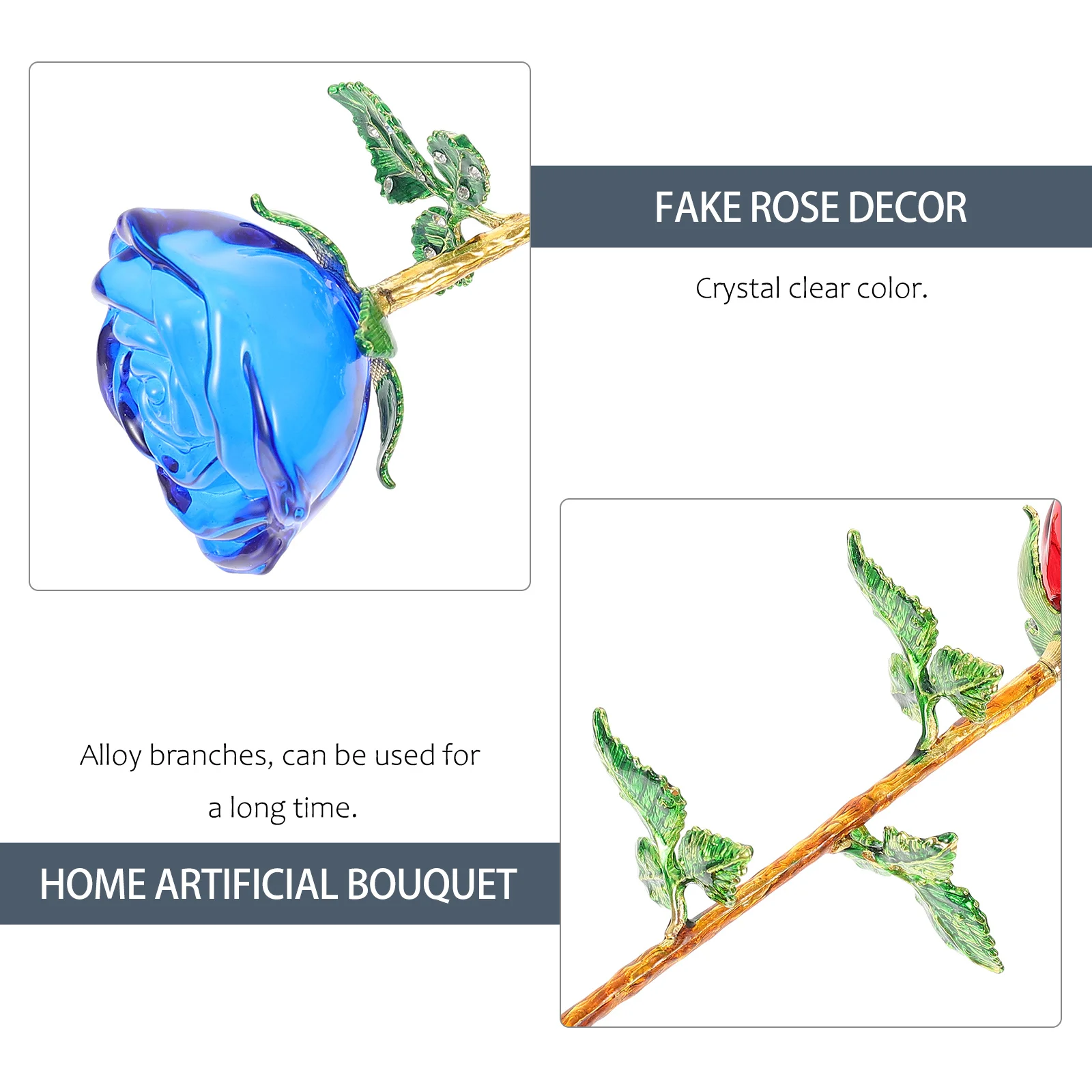 

Artificial Glass Rose Bouquet Simulation Realistic Color Transition Clear Texture Decorative Flower Arrangement DIY Home Shop