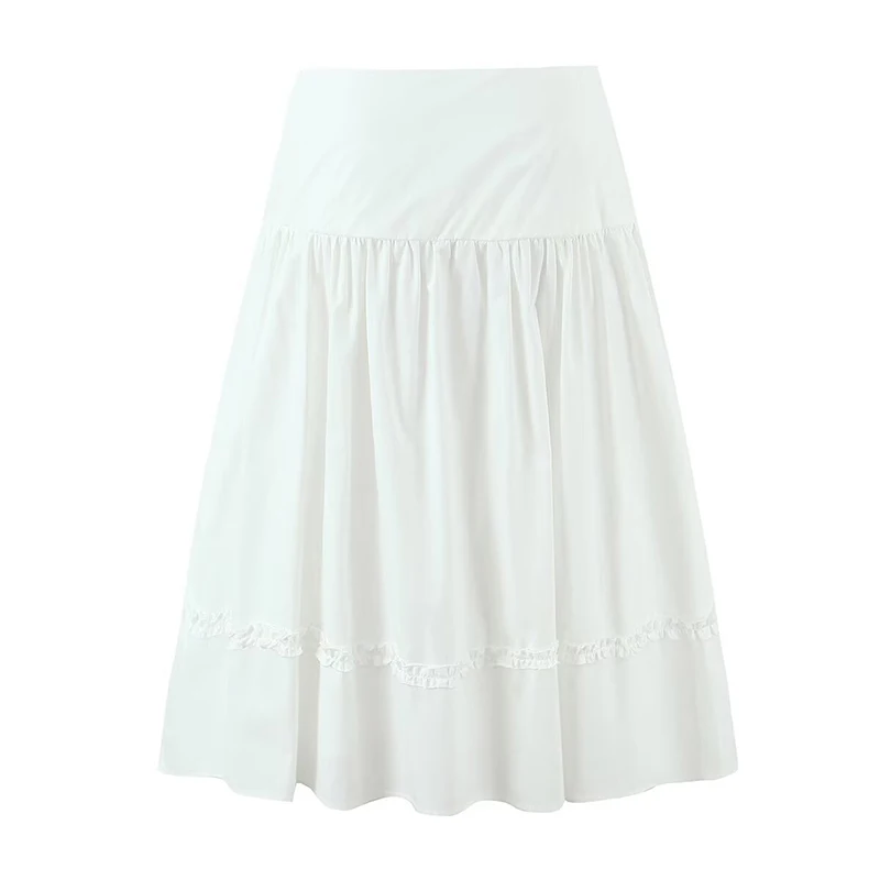 セクシーなローウエストAラインミディスカート レディース イエロー ホワイト ホリデー サマー コットン スカート