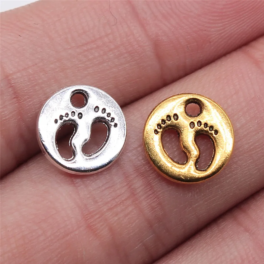 WYSIWYG 20 sztuk 11x11mm 2 kolory antyczne srebro kolor antyczne złoto stóp urok podwójne jednostronne stopy dziecka Charms z wąskimi nogawkami Charms