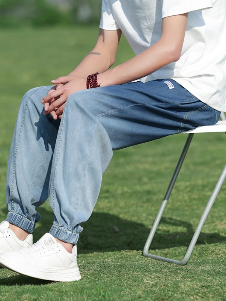 

Ice Silk Loose Cuffed Thin Denim Jeans Men Summer Casual Harem Pants adient Color Harajuku Sle Youth Faion