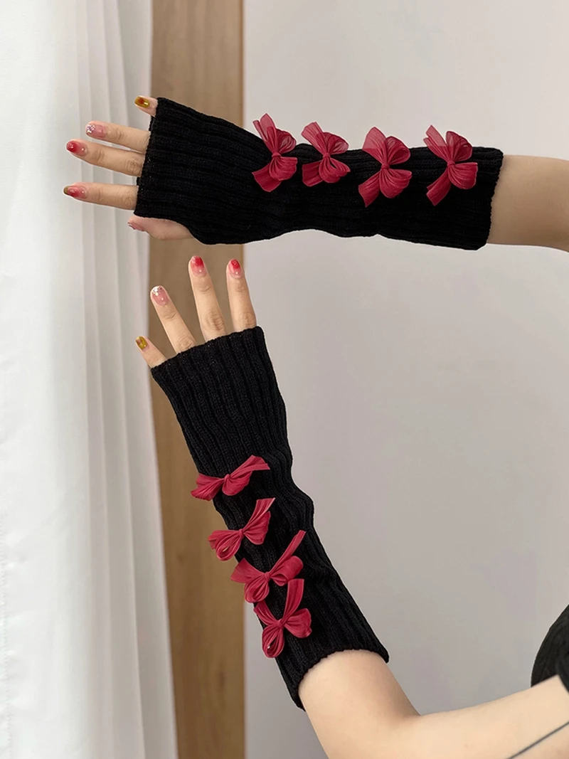 Cuff photo nails girl knitted yarn sleeves decoration for nail art shoot long arm gloves with bow Nail photography backdrop