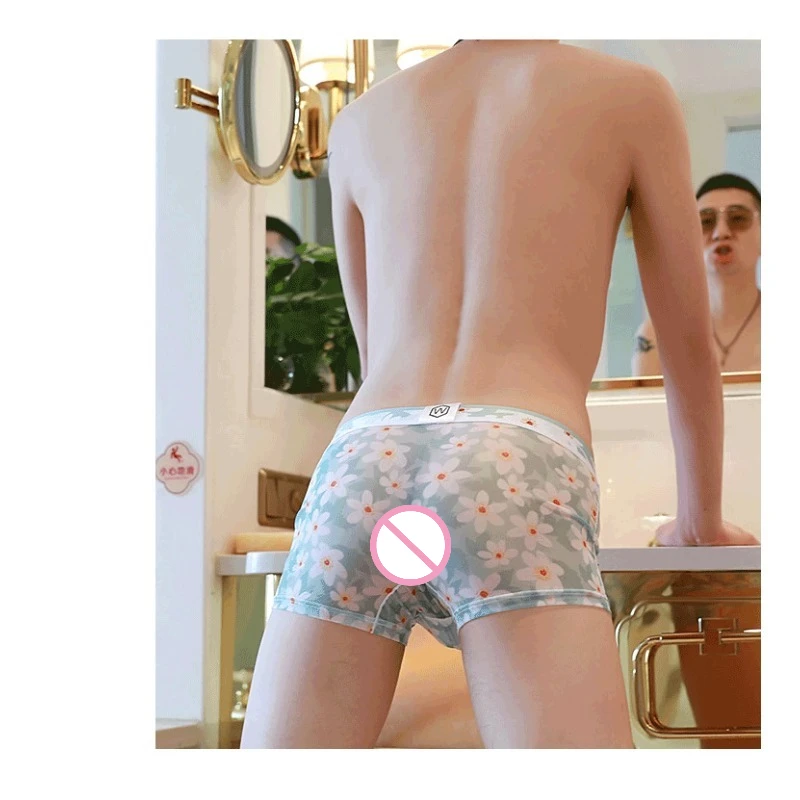 Men Ice Silk Boxer Briefs Spring Summer Thin Lightweight Breathable Loose Smooth Soft Elastic Comfortable Mid Waist Daily Casual view 4