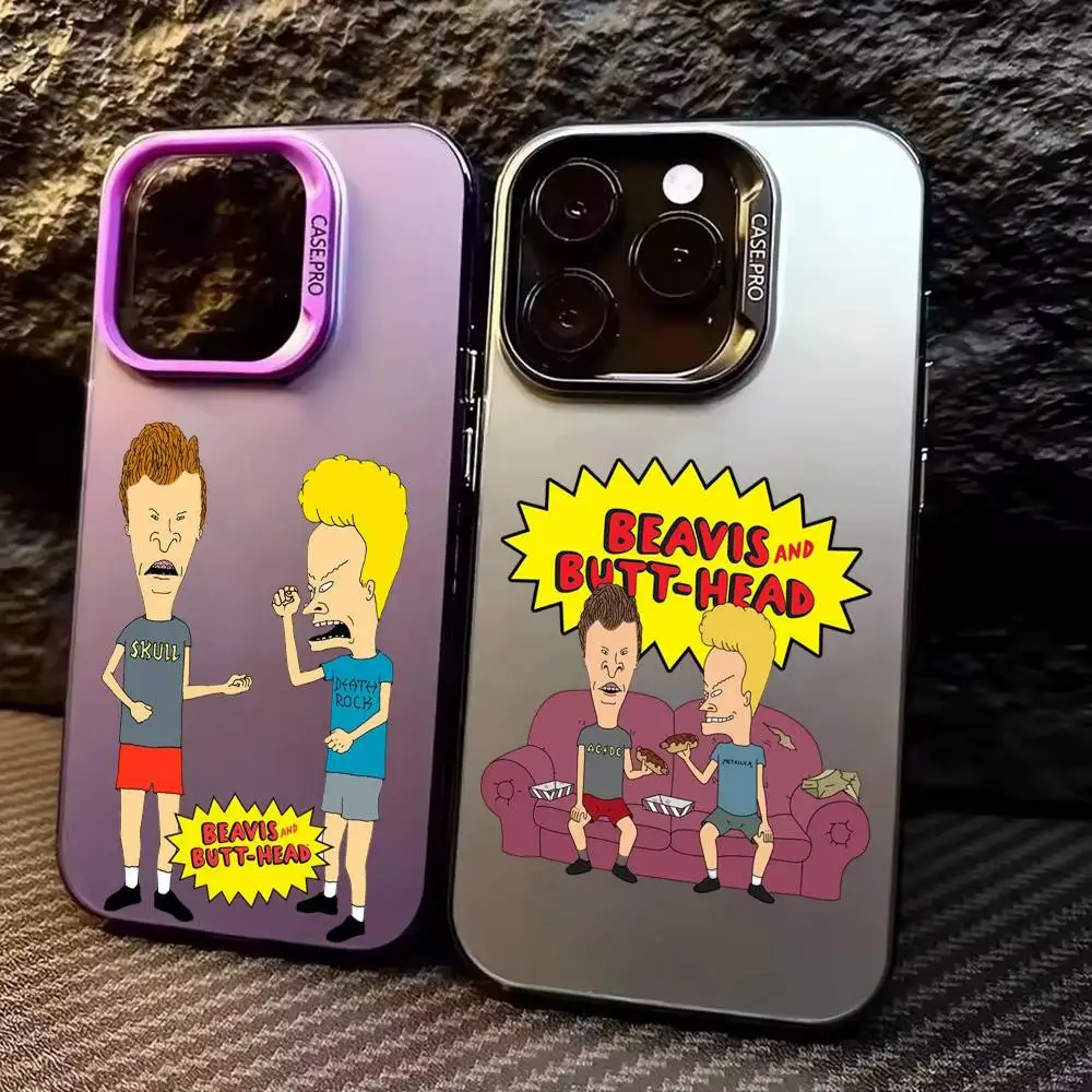 

Retro Cartoon B-Beavis and B-Butt-head Phone Case For iPhone17,16,15,14,13,12,11 Plus,Pro Max Colored Silver Plated Inside Cover