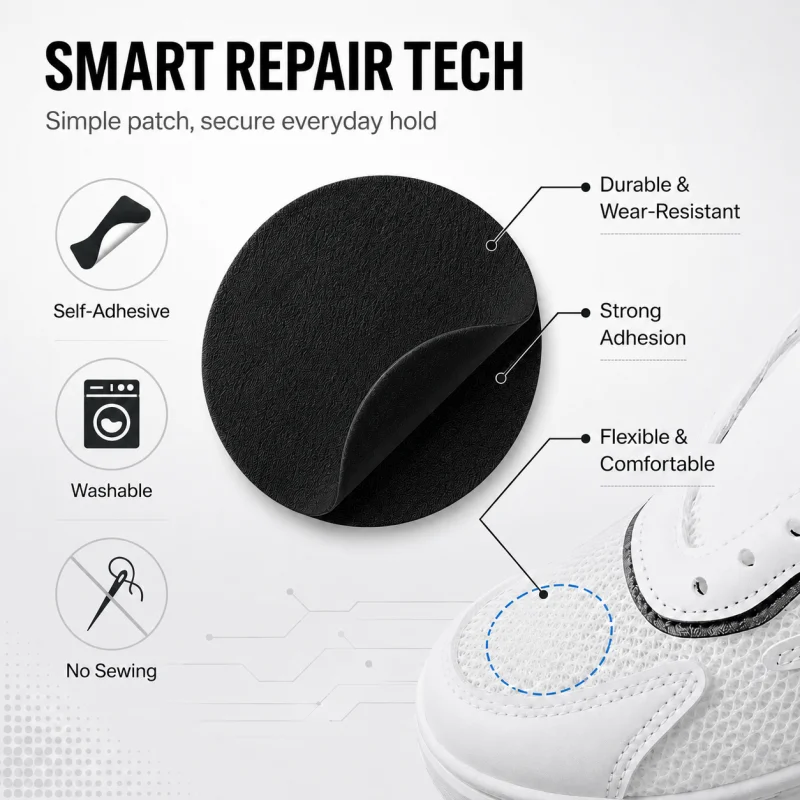 6Pcs Self-Adhesive Black Shoe Repair Patches, Anti-Wear Sneaker Heel Protector Patches, Durable Fabric Shoe Hole Repair Stickers view 5