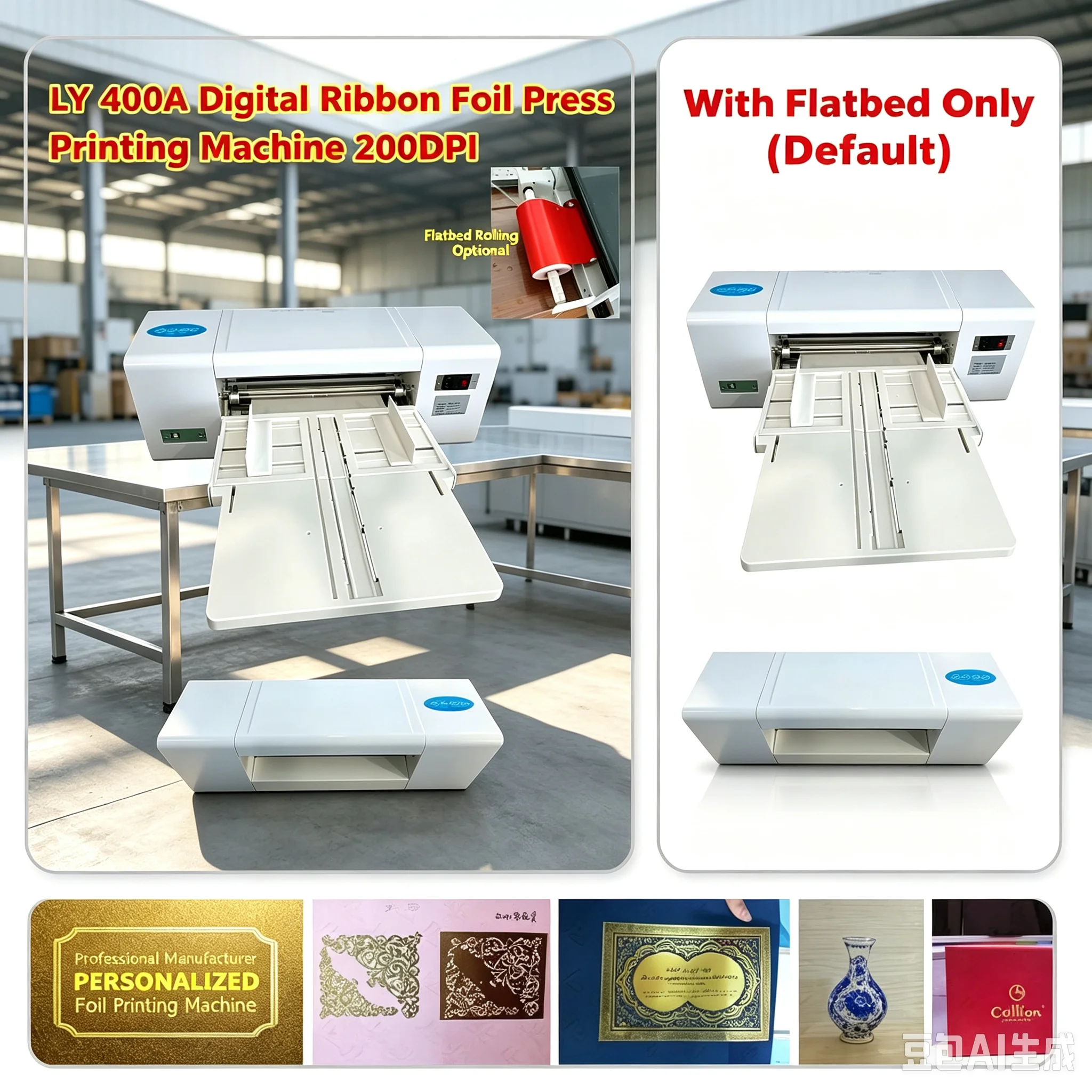 200DPI Digital 400A Heat Transfer Press Machine Digital Ribbon Foil Hot Stamping Embossing Equipment with Coil Rolling Platform
