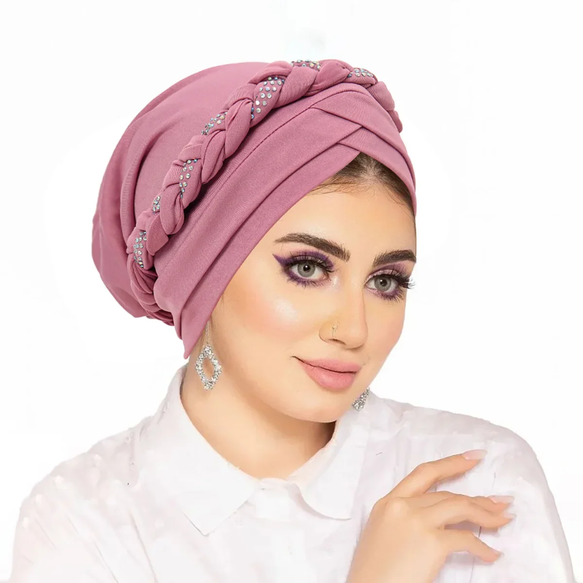 

Fashion Diamonds Forehead Cross Turban Indian Braid Hat Women Muslim Hijab Headscarf Chemo Cap Hair Loss Bonnet Turbante Mujer