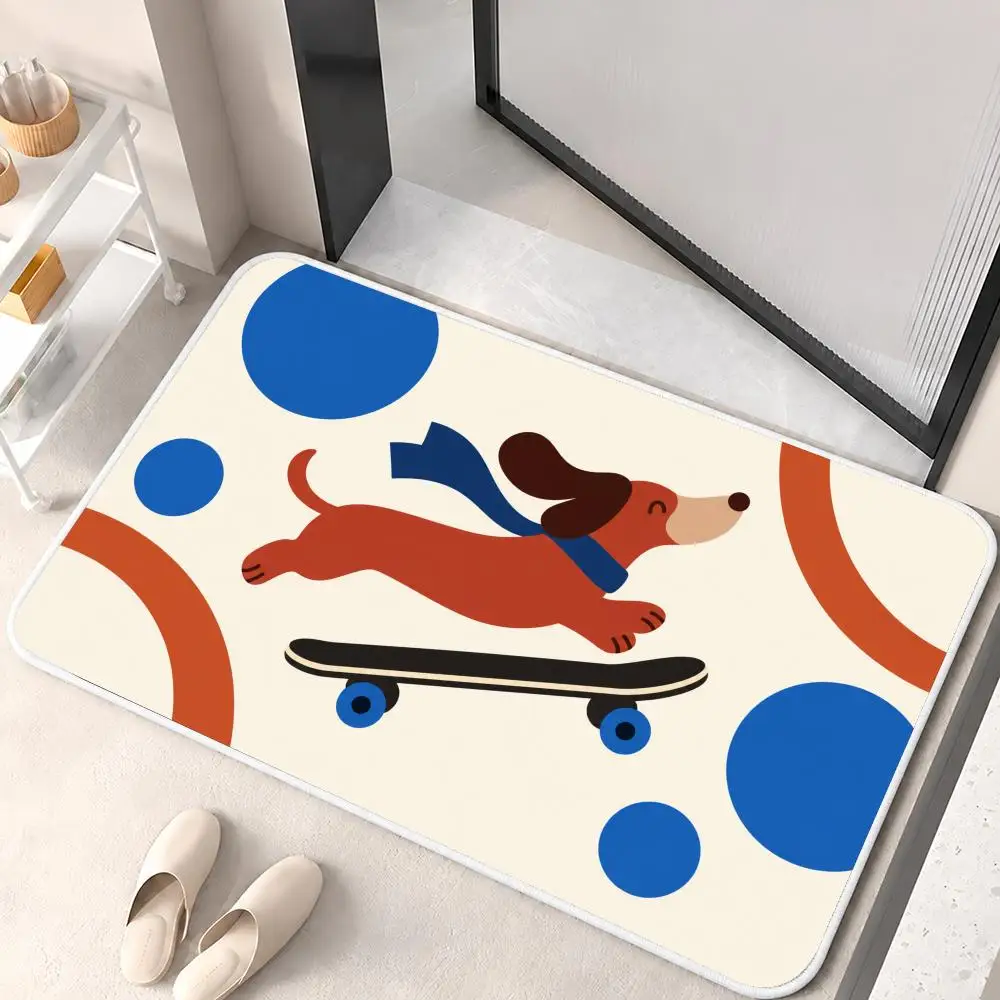 Skater Dachshund Floor Mat Flannel Rug Soft Non Slip Door Mat for Bathroom Bedroom Entryway Home Decor Gift 3