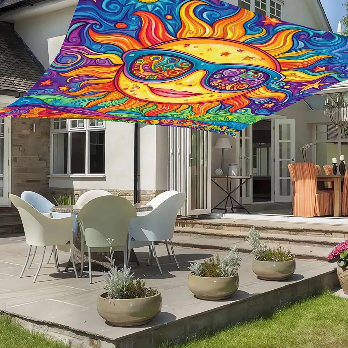 Colorful Sun Moon Camping Sunshade Tent Camping Tarpaulin Picnic Cover Portable Outdoor Camping Tent Terrace Decor Ceiling Cloth image 3