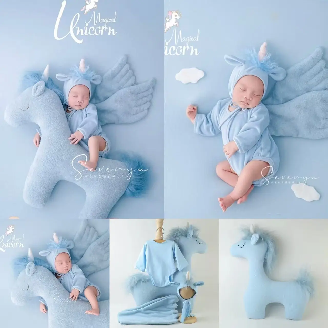 Newborn Photography Props Blue 2026 Horse Theme Set Posing Doll Outfit with Hat Clothing with Wings for Studio Photoshoot Prop