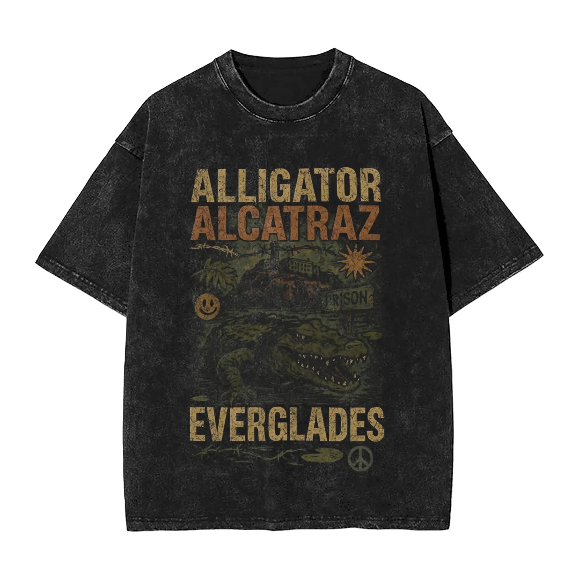 

Fashion Women Men Alligator Alcatraz Tee Shirt Washed Style T Shirts Apparel