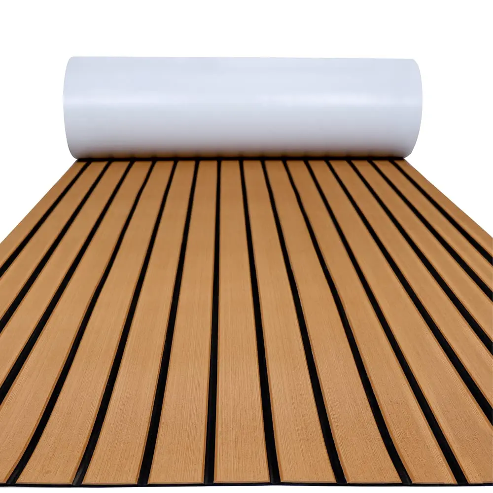 

EVA Foam Boat Decking Faux Teak Marine Flooring Mat Sheet for Motorboat RV Yacht Kayak, Brown with Black Lines
