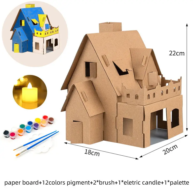 Bouwpakket Kartonnen Huis Kerst Miniatuur Cottage Assemblage Model 3d Puzzel Speelgoed Cadeau Papier Ambachtelijke Versiering