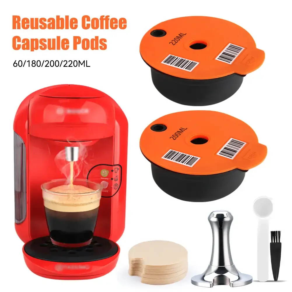 60/180200/220ML Reusable Coffee Capsule Pods for BOSCH-s Machine Tassimo Refillable Filter Pod Silicone Lid Replacement