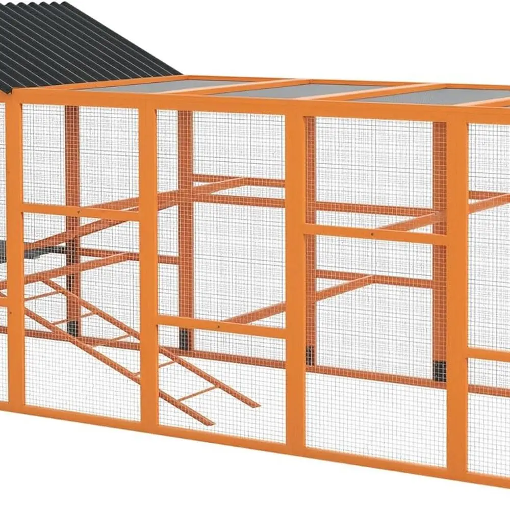 

Деревянный бег для курятника на 6-10 цыплят, куриный домик, дополнительная клетка для птицы с местом для хранения, жердочки, 141,75 x 48 x 61 дюймов, оранжевый