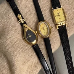 Women Quartz Watch Luxury Irregular Reloj Vintage Diamond Clock Ladies Stainless Steel Orologio New Style Gold Black Wristwatch