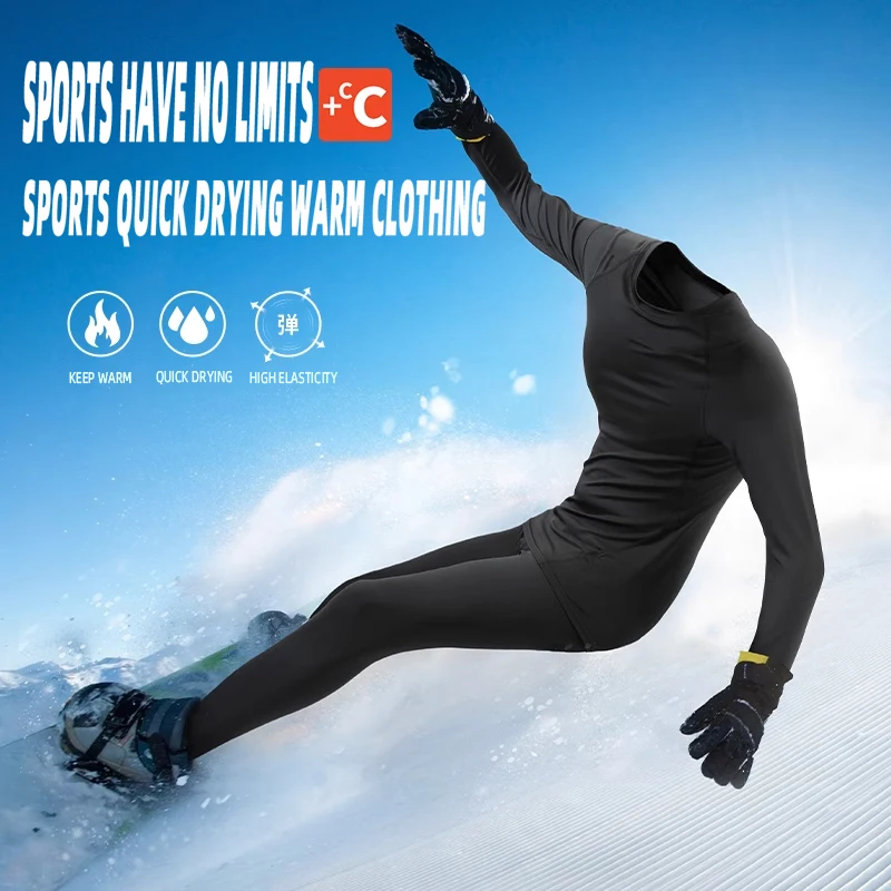 

Зимний комплект для бега для мужчин, термобелье, быстросохнущая облегающая одежда, высокая эластичность для занятий спортом и фитнесом.