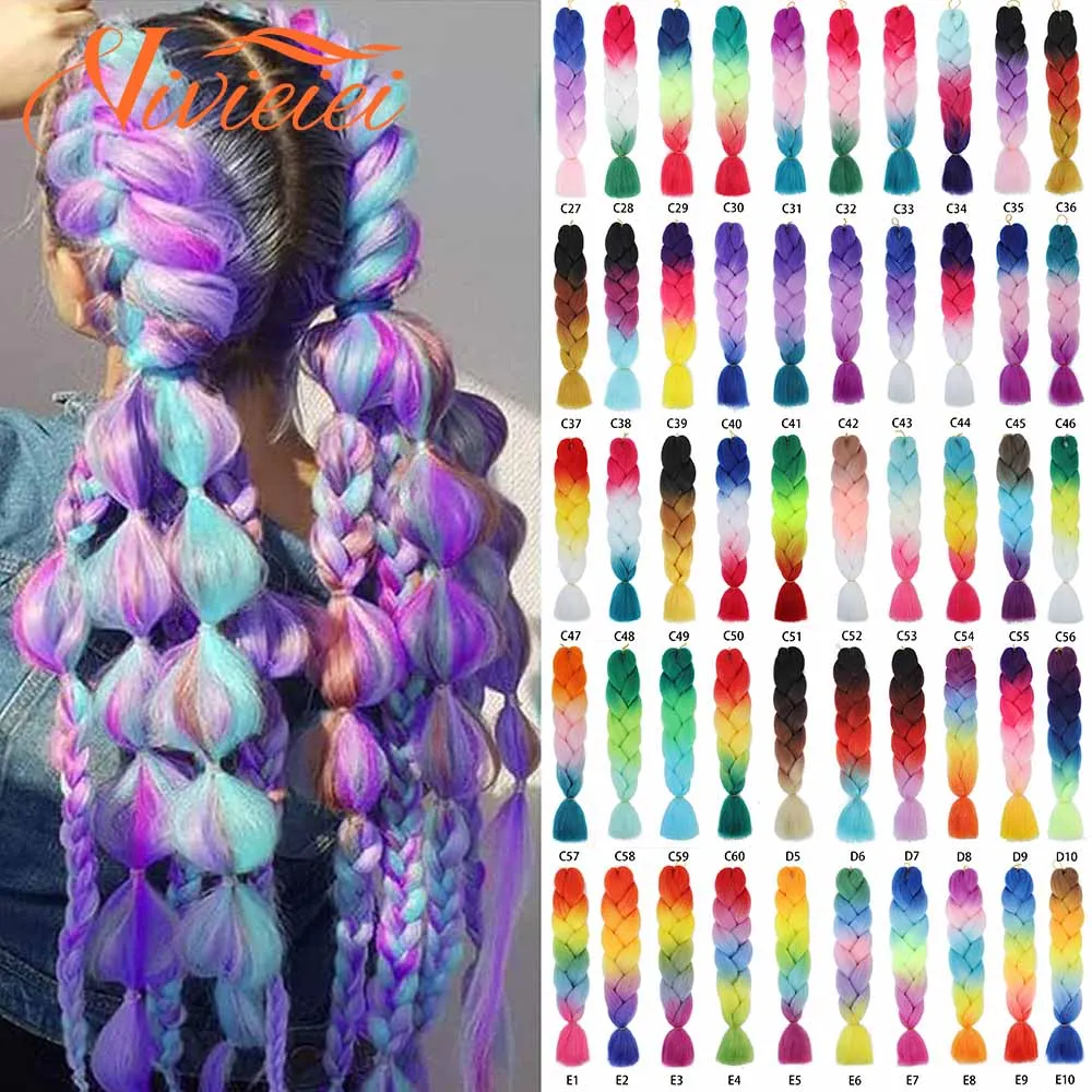 VIVIEIEI 24 Inches Jumbo Braid Synthetic Braiding Hair Ombre Jumbo Hair Extension For Women DIY Hair Braids Pink Purple Yellow