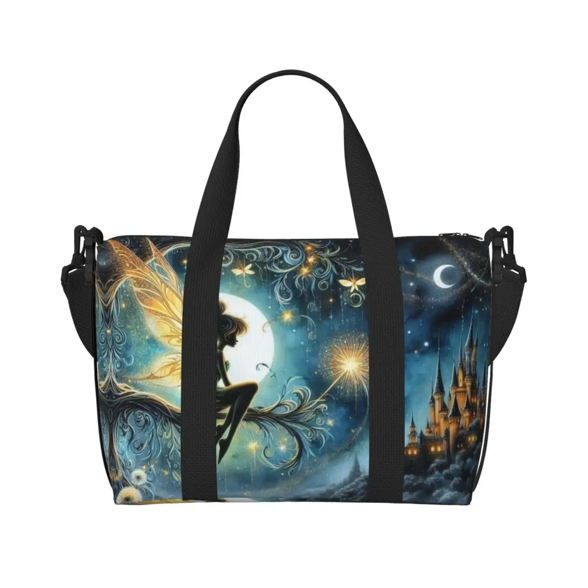 Custom Tinker Bell Beach Tote Bag for Women Extra Large Gym Carry On Travel Shopping Bags