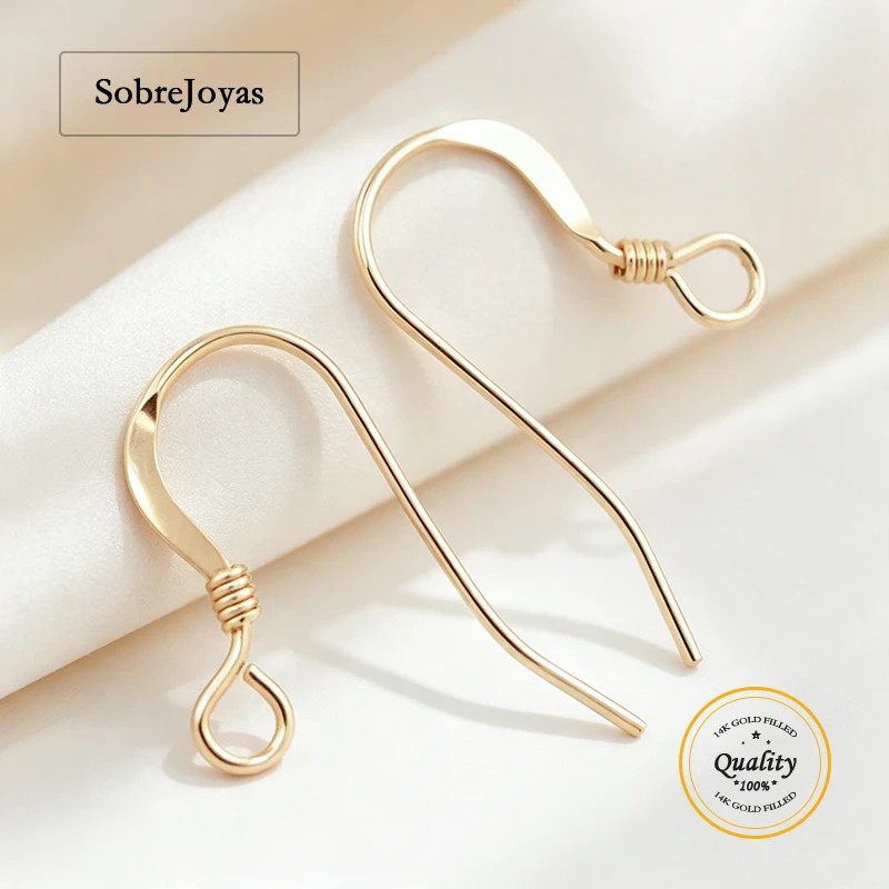 14K Gold Filled Ear Wire Flat Jewelry Making Earrings Accessories Clasps DIY Gold Ear Wire for Crafts