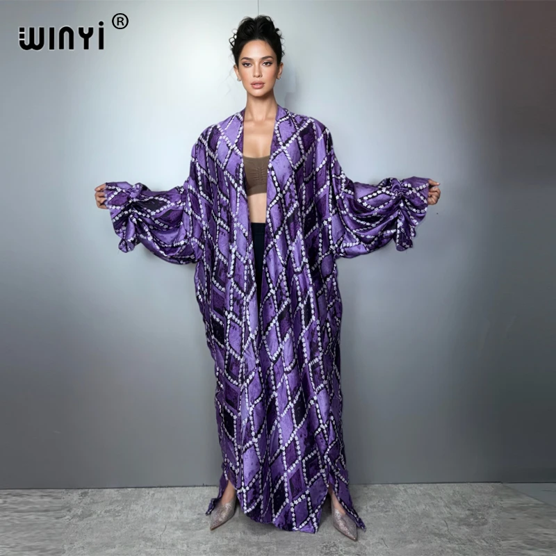 

WINYI Африканское кимоно-абайя для мусульманок, свободный кардиган в стиле бохо, повседневная пляжная накидка, праздничный кафтан, женское платье