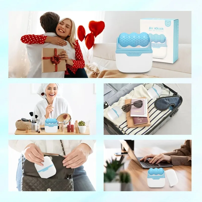 Двойной ледяной валик для снятия отечности на лице и глазах, холодная терапия для мигрени, массажный валик для лица для ухода за кожей