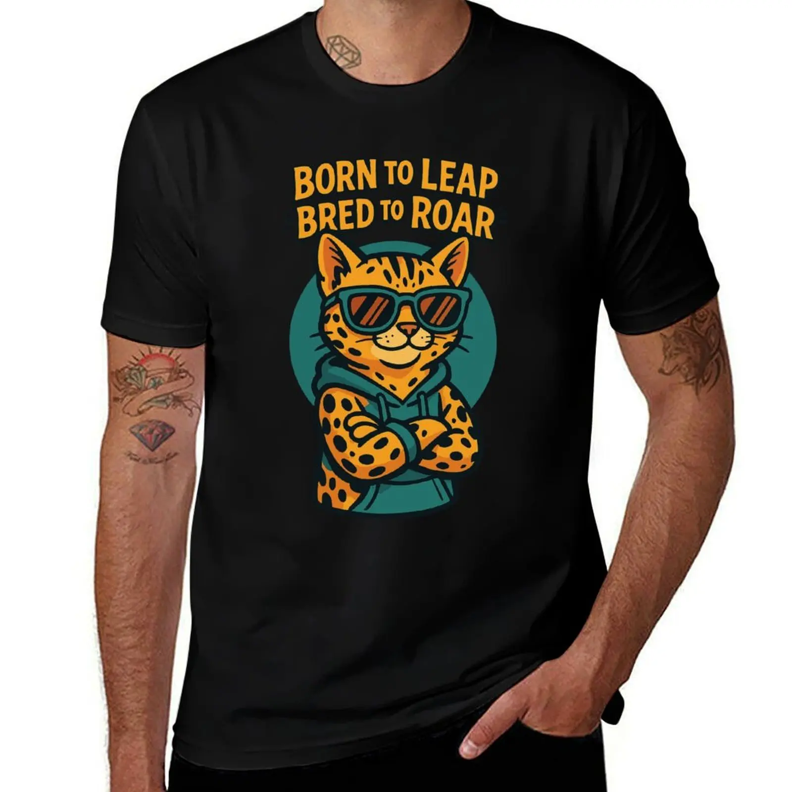 

Funny Bengal Cat Mom Lovers Gift – Born to Leap, Bred to Roar T-Shirt vintage t shirts fashion shirts men clothing