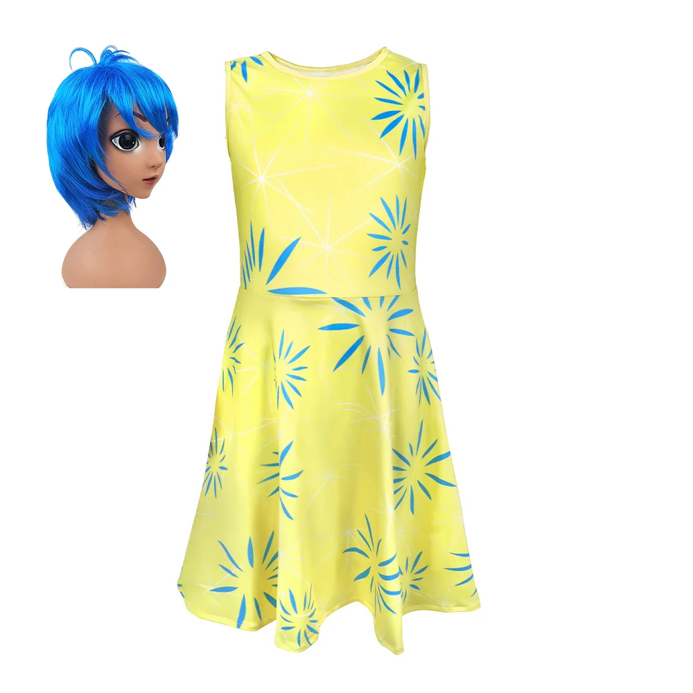 Movie Inside-Out Disgust Cosplay Costume Inside-Out Joy Inspired Dress Wig Kids Halloween Christmas School Party Cosplay Costume