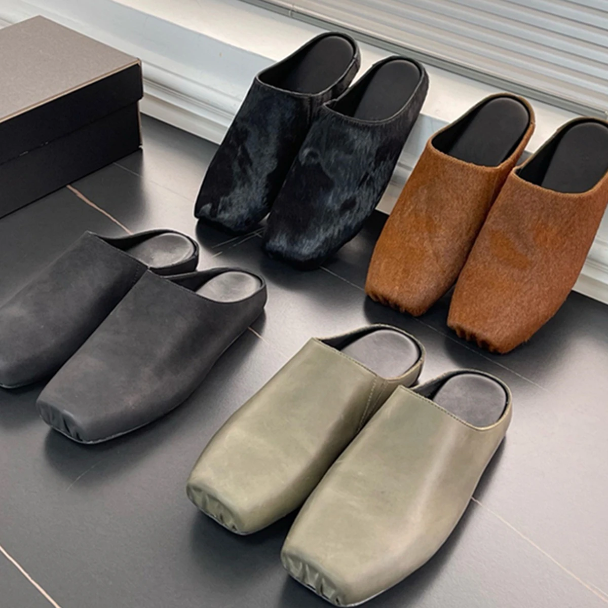 

Maxdutti Summer Top Quality Shoes Women Vintage Washed Genuine Leather Ballet Shoes Square Toe Mules Slippers Shoes Women