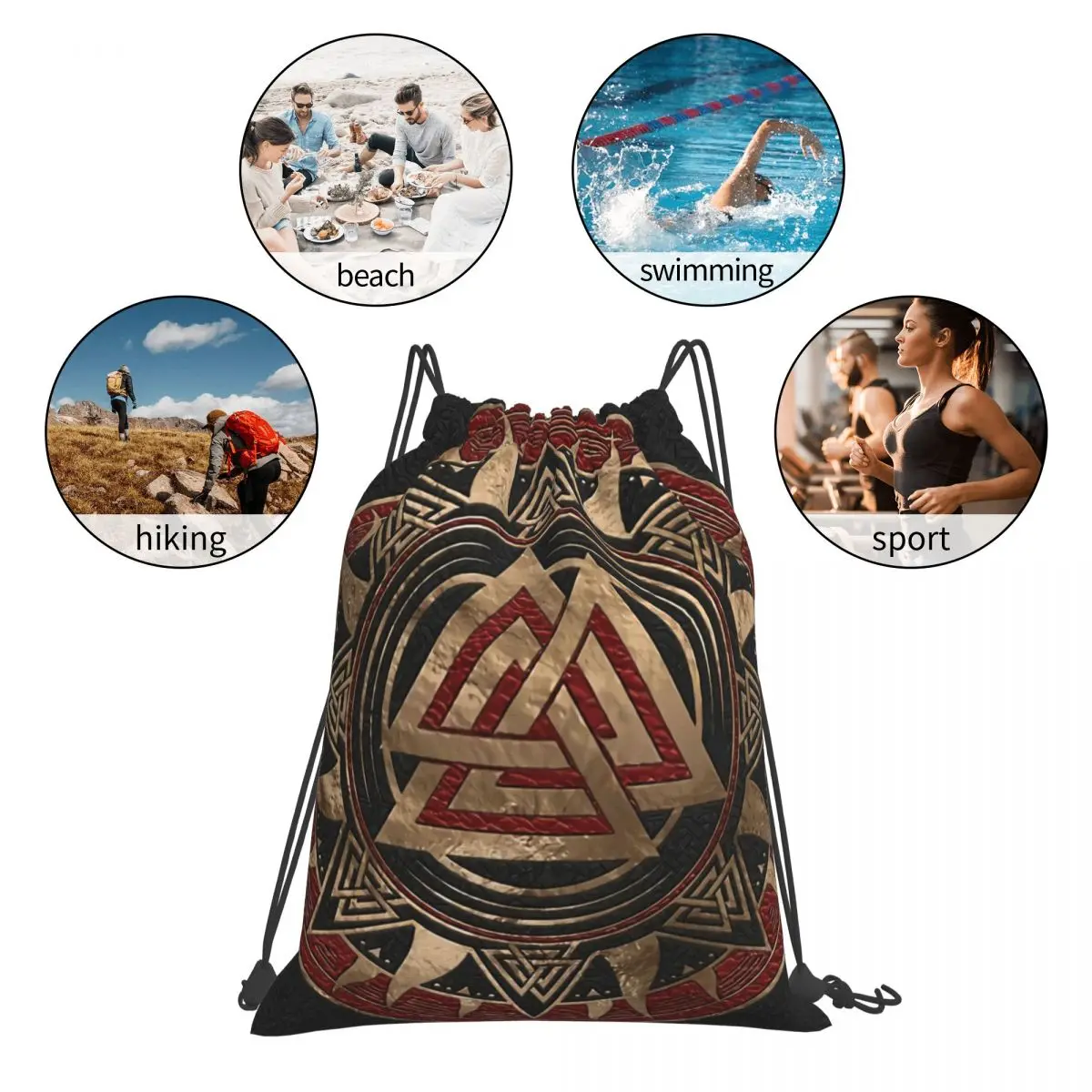 Valknut Symbol V-Viking Age Cool borse con coulisse sport Unisex impermeabile Storage organizzare Bundle Pocket Rope Bag