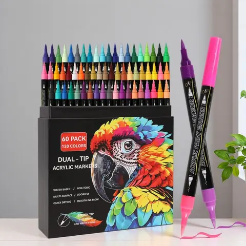 24/48/72/96/120 Colors Acrylic Paint Markers Set – Dual-Tip Pens for Rock Painting, Crafts & Artwork – Vivid, Quick-Dry Pigments