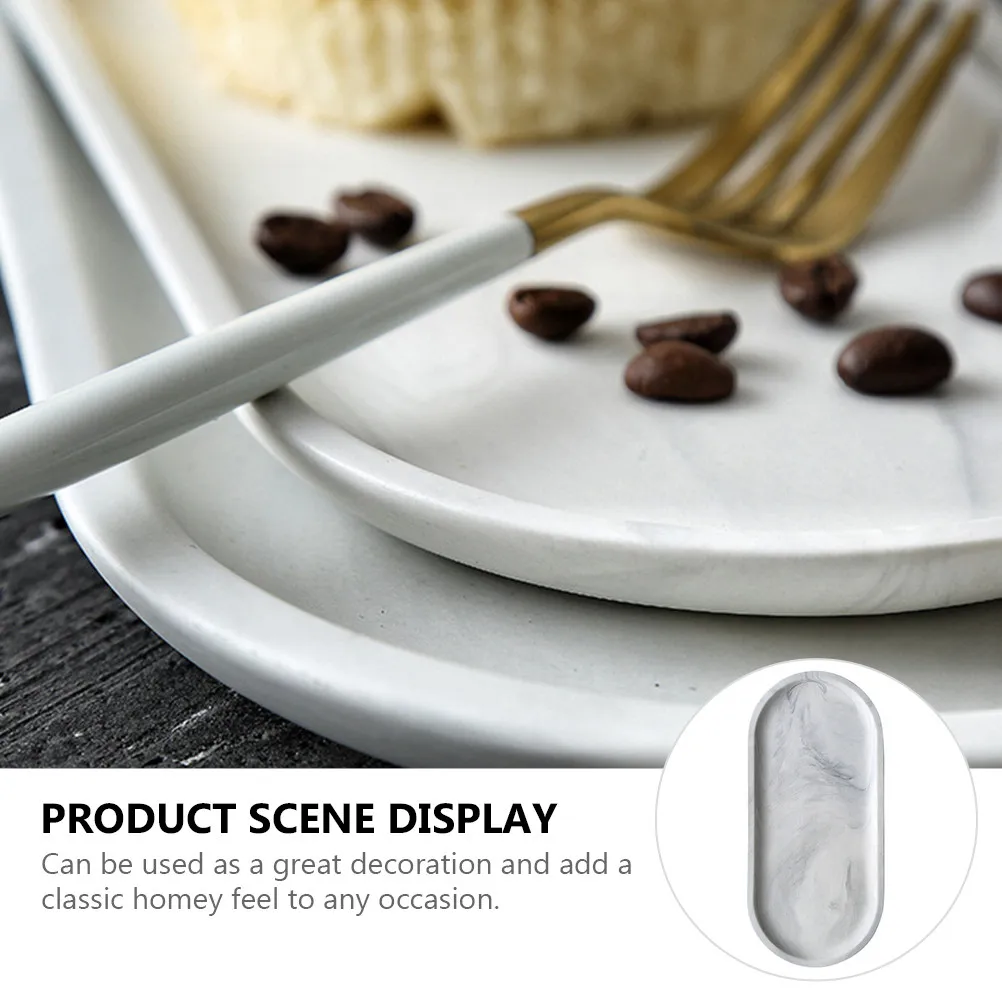 Oval Ceramic Breakfast Tray – Marble-Style Snack, Cookie, Sauce, Salt, Sugar Platter for Home & Kitchen