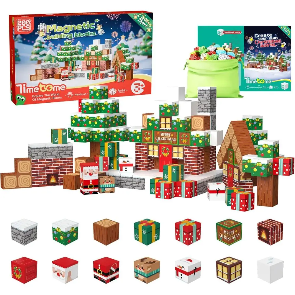 

200-Piece Magnetic Building Blocks Set, STEM-Inspired Montessori Toys for Kids Aged 3-10, Christmas Edition