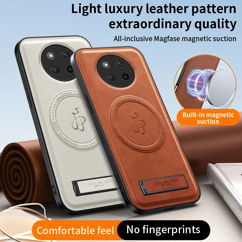 Business Leather Magsafe Magnetic Holder Phone Case for Honor Magic 7 Pro 6 5 Lite Charge Shockproof Full Camera Fundas Cover