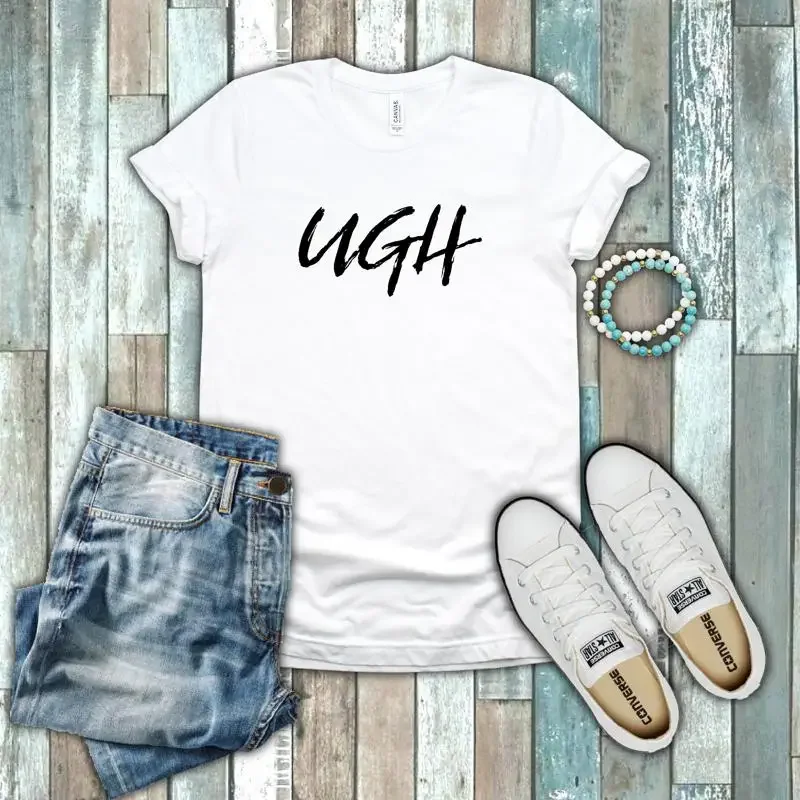 UGH Lustiges T-Shirt mit Wörtern, Baumwolle, Weiß