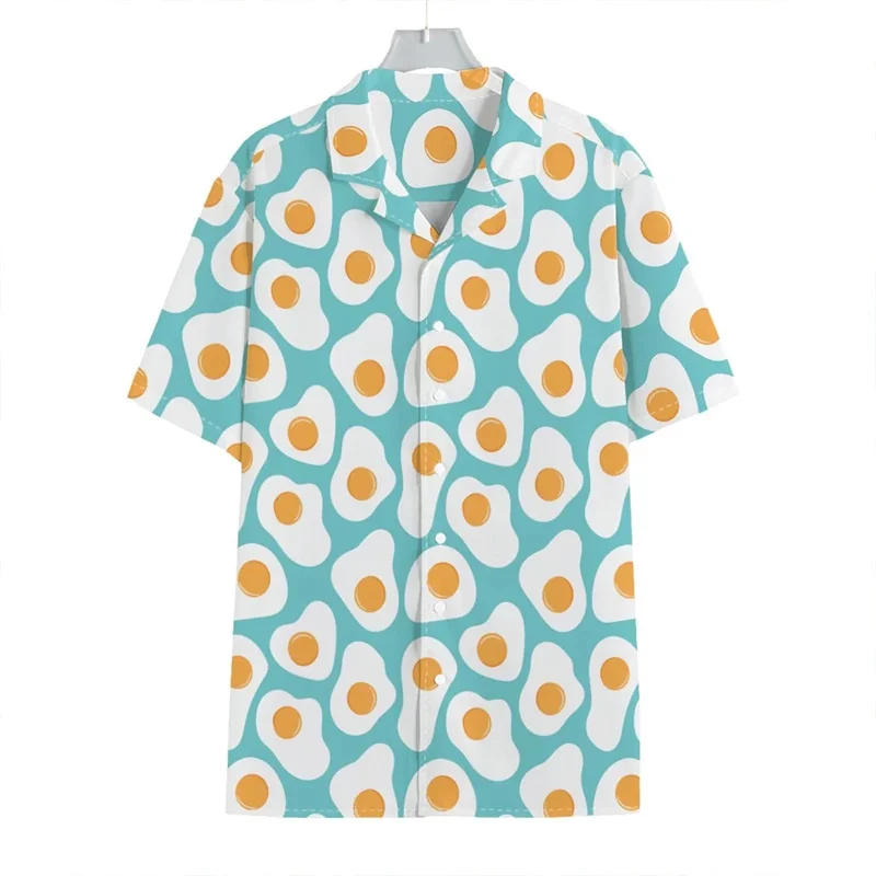 Lustige pochierte Ei Grafiken Hawaii Hemden Modetrend Kurzarm Revers Knopf gedruckt Aloha Shirts lässig übergroße Bluse