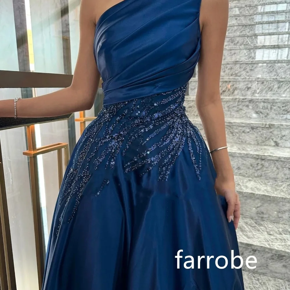 Bella Customized Blue Slanted Shoulders Sequins robes de soirée Floor-Length Taffeta Party Dresses Sleeveless Prom Dress 2024 image 2