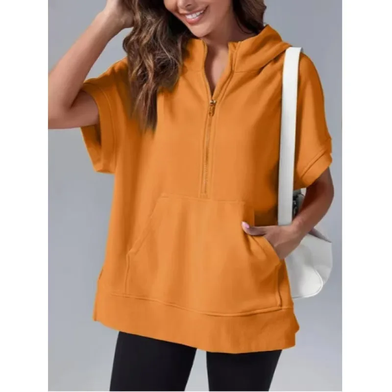 The New Spring/Summer 2025 Collection Features An Elegant Solid-color Personalized and Casual Short-sleeved Hooded Sweatshirt