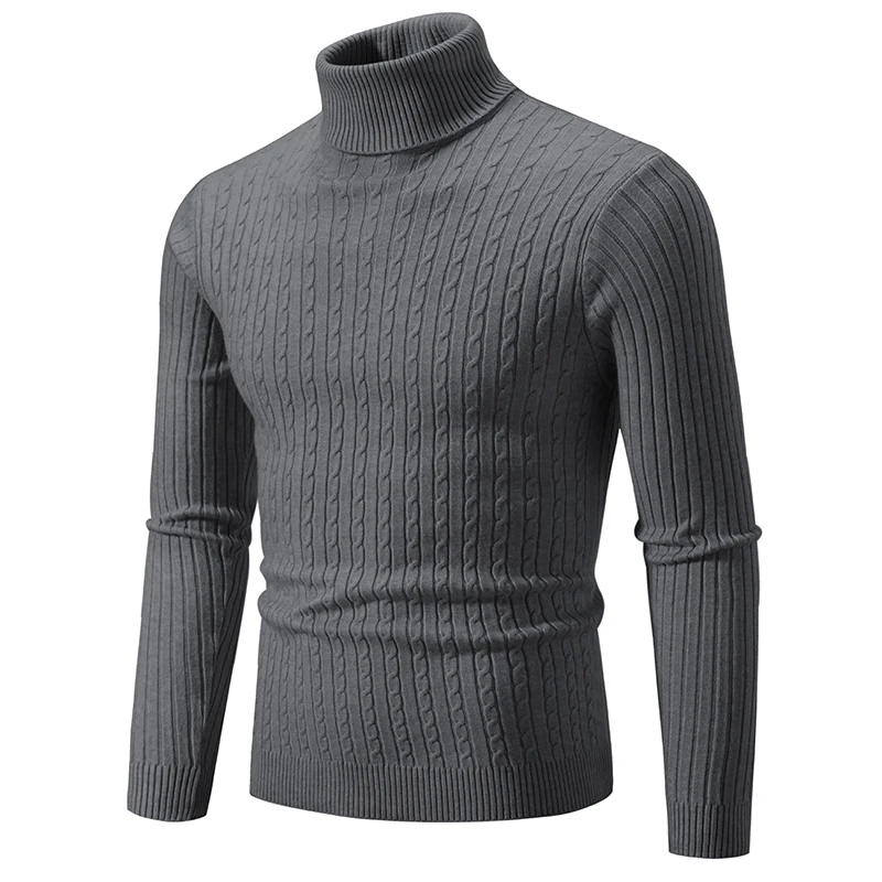 New Men's High Neck Sweater Solid Color Pullover Knitted Warm Casual Turtleneck Sweatwear Woolen Mens Winter Outdoor Tops, image 9