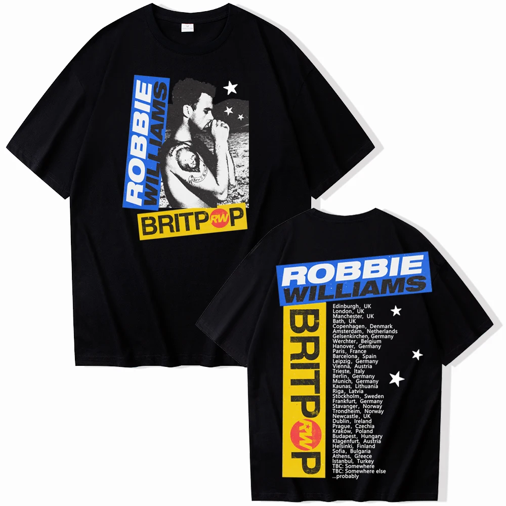 تي شيرت Robbie Williams Britpop Tour 2025 تي شيرت Robbie Williams للجنسين بلوفر علوي