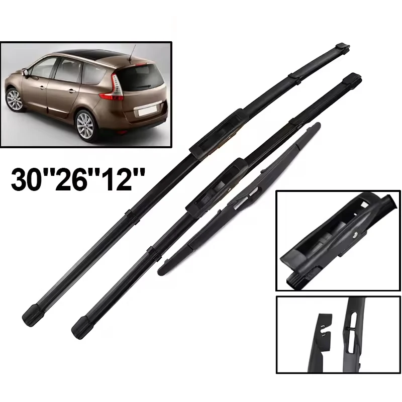 Wiper Front & Rear Wiper Blades For Renault Scenic 3 / Grand Scenic 3 2009 - 2016 Windshield Windscreen Window 30"26"12"