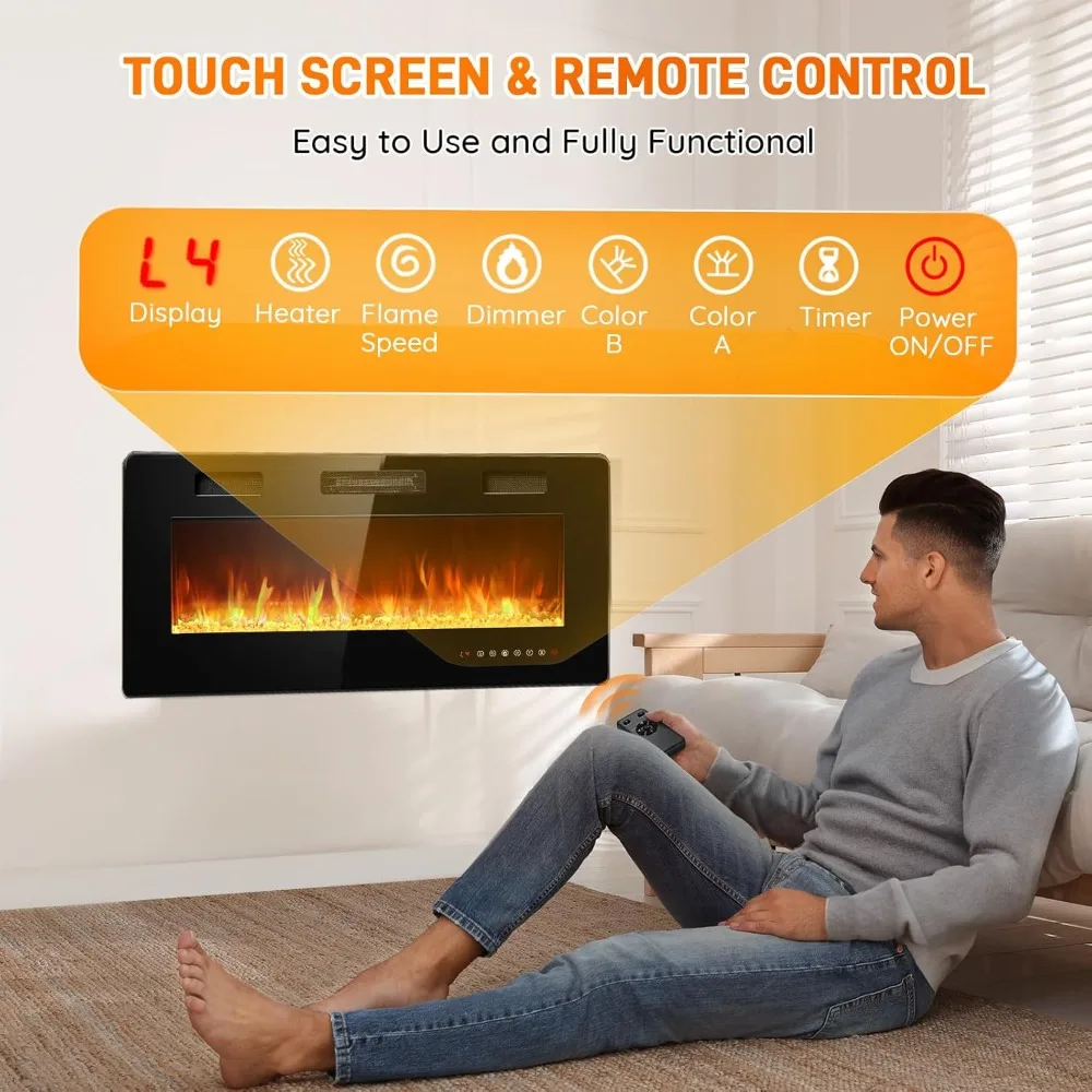 Inserto per caminetto elettrico Rintuf - Riscaldatore da incasso e da parete da 36 pollici con timer e controlli touchscreen