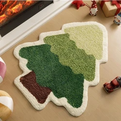 1PC Christmas Imitation Cashmere Carpet Christmas Tree Shaped Soft Non-Slip Bathroom Floor Mat Cute Kitchen Bedroom Floor Mat
